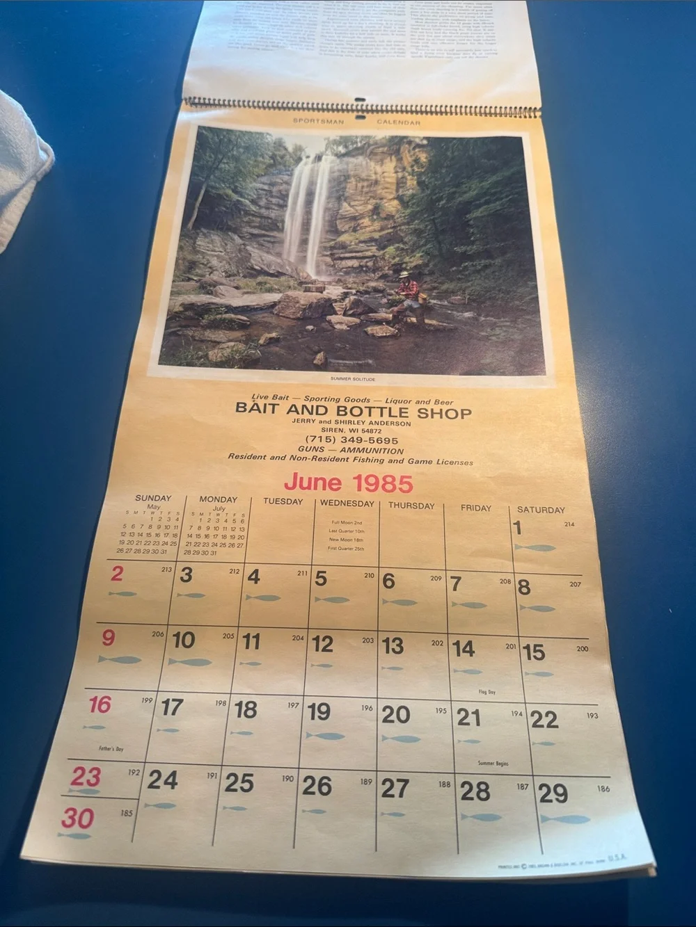 Vintage - January 1985 to December 1985 Bait & Bottle Shop calendar